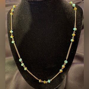 26 inch necklace Silver color chain opalescent blue orange color changing stones